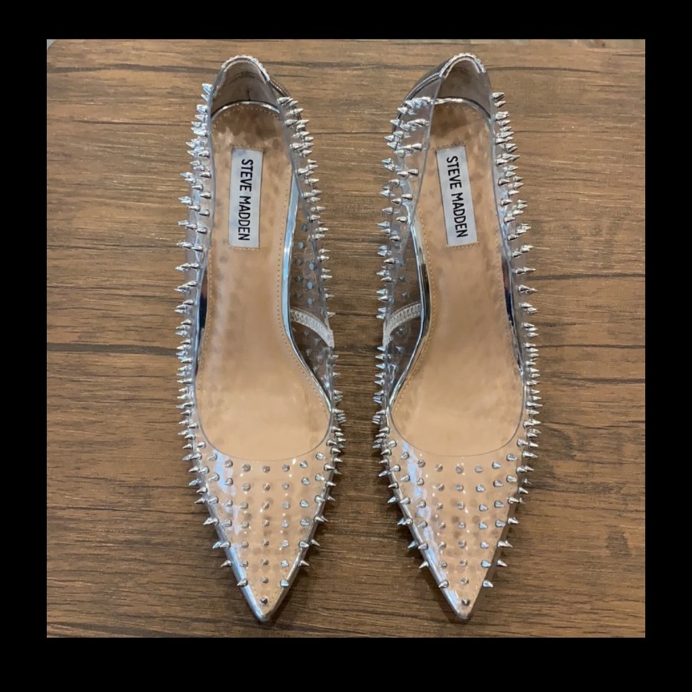 Steve Madden silver studded 3.5” heals. Size 9.5.